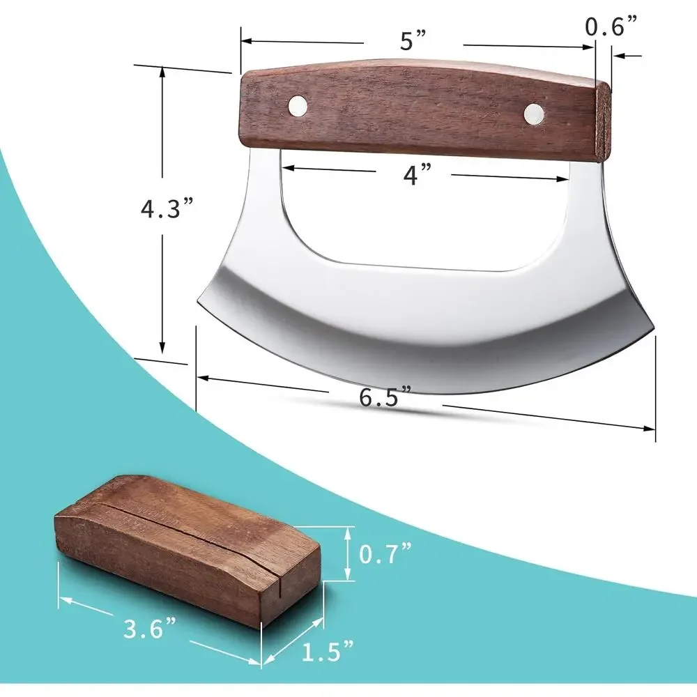 Sharp Rocker Mezzaluna Knife, Stainless Steel Blade, Walnut Wood Handle & Stand